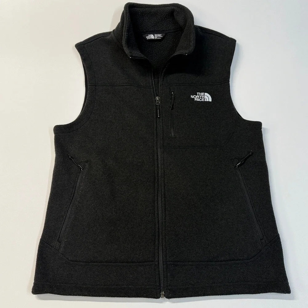 The North Face Men M Black Fleece Vest Full Zip Logo Embroidered Outdoor Casual‎